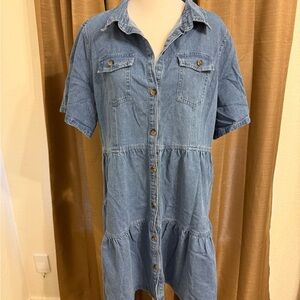 Boohoo Blue Denim Shirt Dress